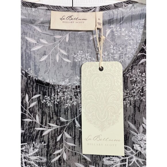 LA BELLUM HILLARY SCOTT Floral Ruffled Top Women's XL Grey Embroidered Scoop NWT - Picture 6 of 15